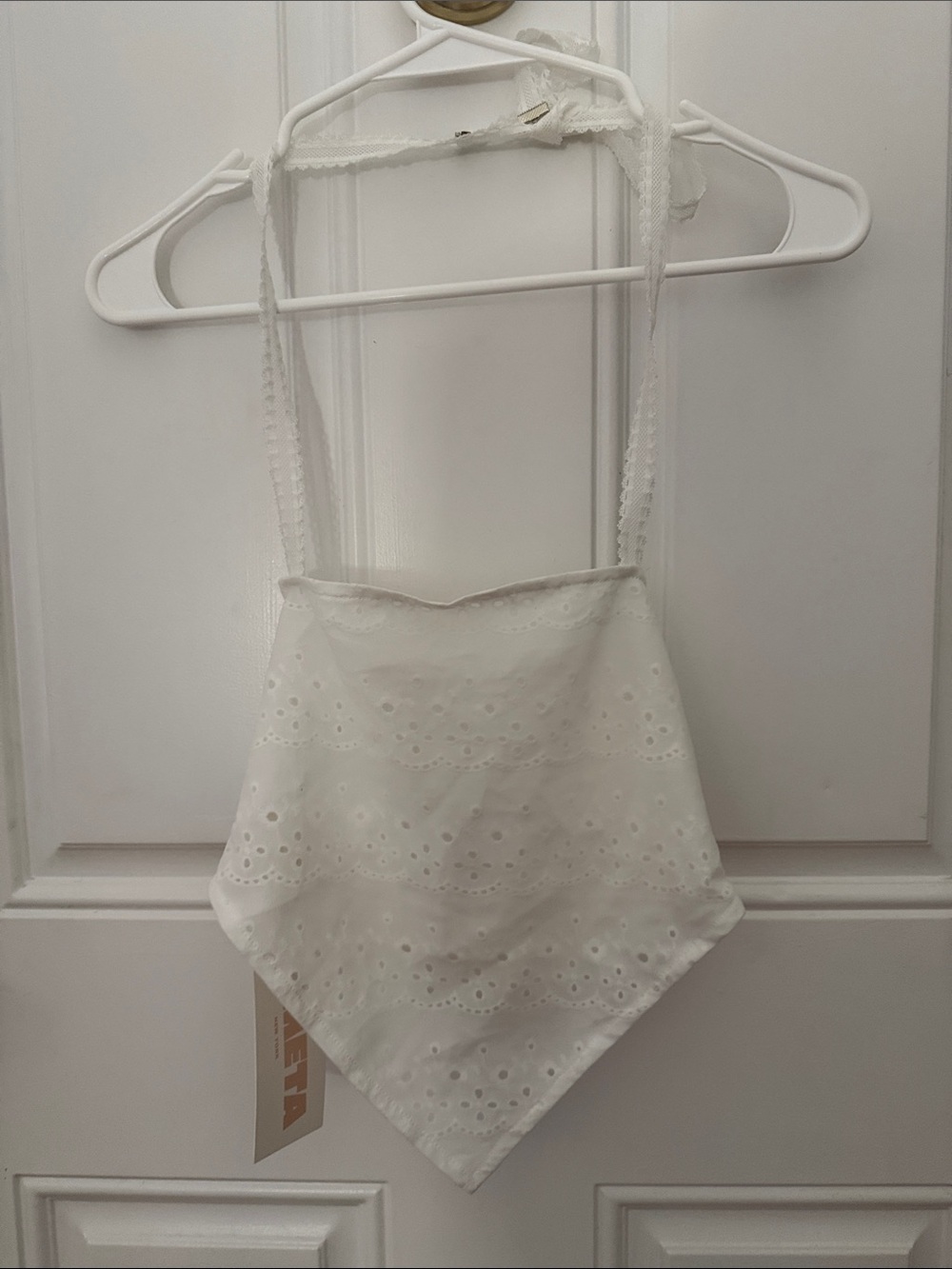 White Eyelet Halter Scarf Top - Unbranded